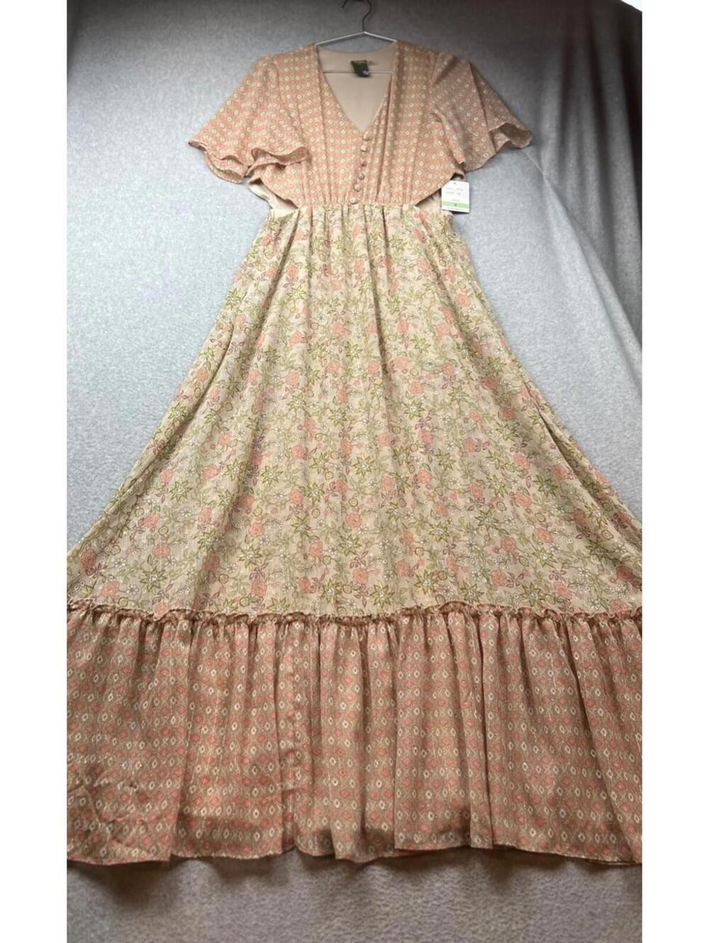 Taylor Tiered Maxi Dress Womens Size 8 Floral Cut-Out Boho Cottagecore Folk